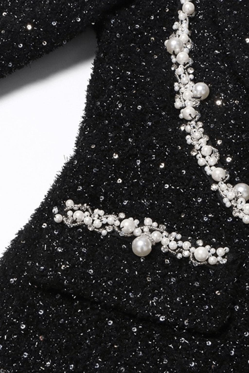 Jeanie Black Sequin Pearl Trim Mini Dress Avalabel