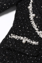 Jeanie Black Sequin Pearl Trim Mini Dress Avalabel
