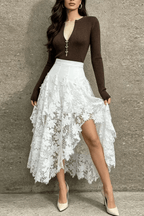 Irena White Floral Lace High Low Midi Skirt Avalabel