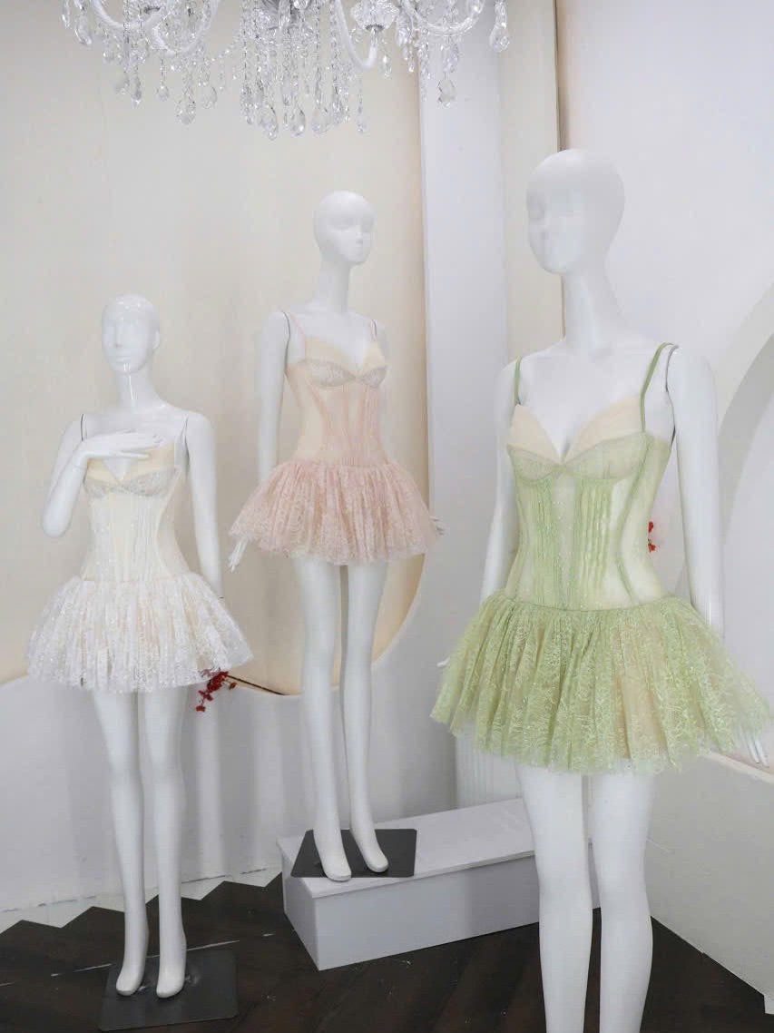 Dorothy Lace Crochet Mini Dress in Green Avalabel