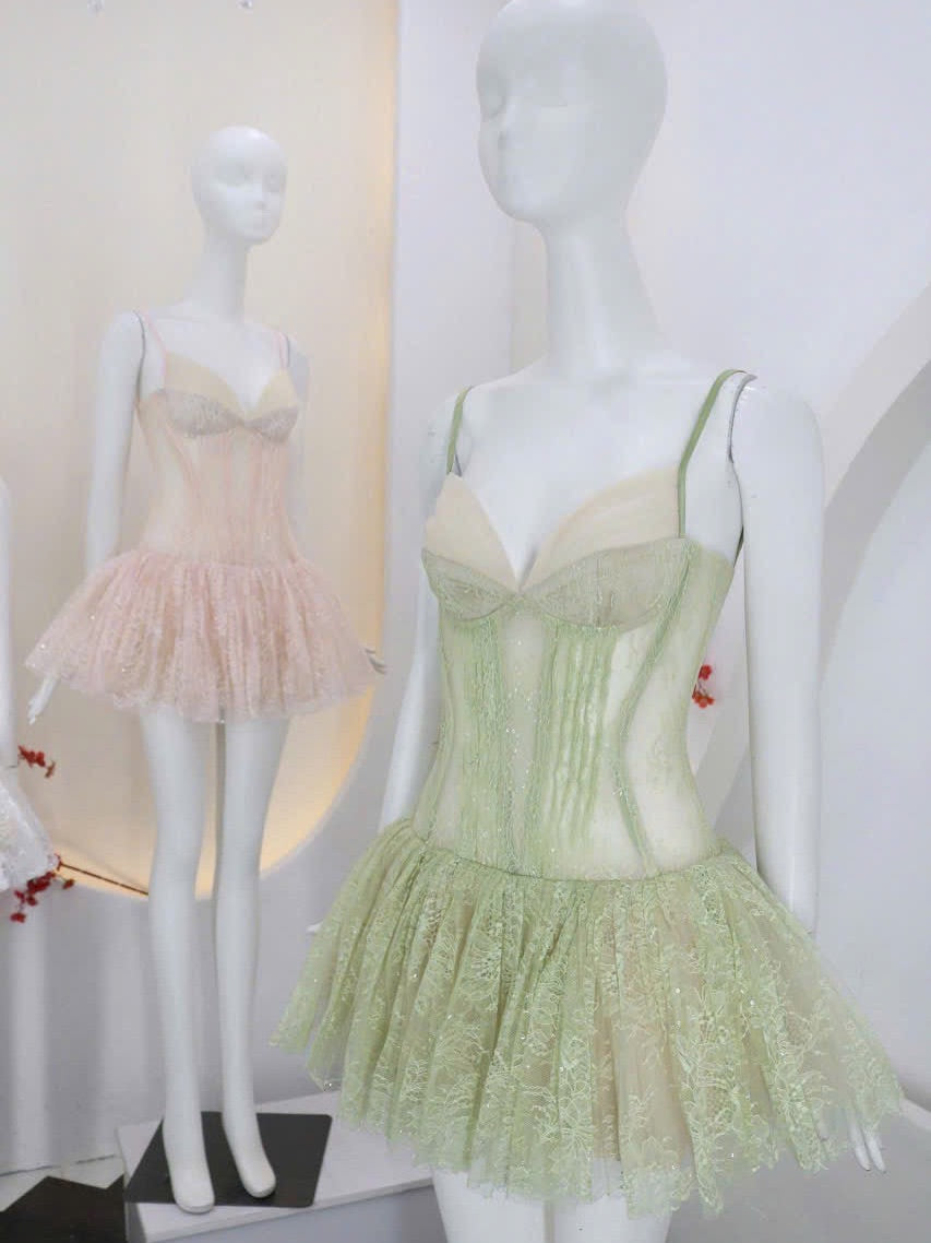 Dorothy Lace Crochet Mini Dress in Green Avalabel