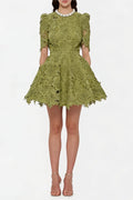 Sylvia Green Beaded Hollow Crochet Mini Dress Avalabel