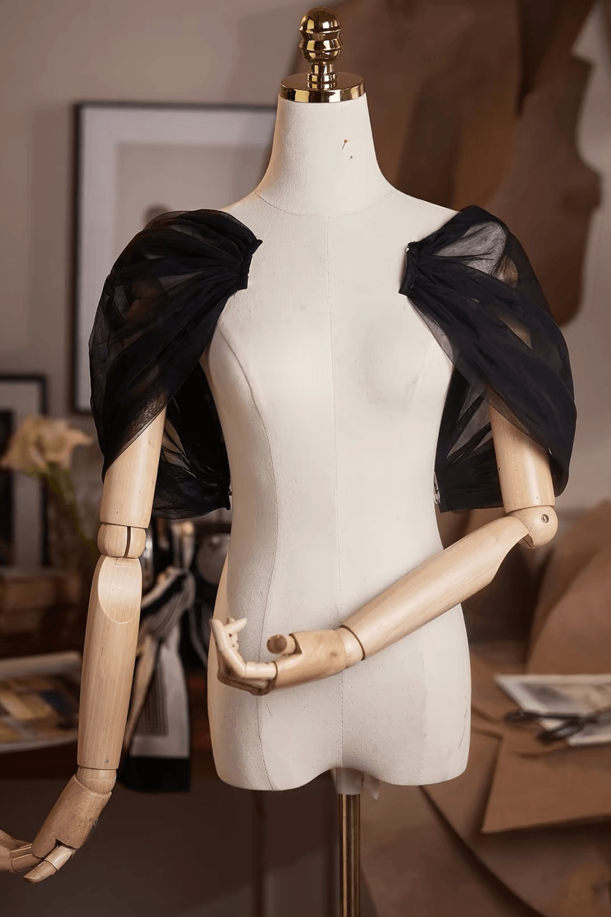 Black Sheer Tulle Twisted Off‑Shoulder Shawl Avalabel