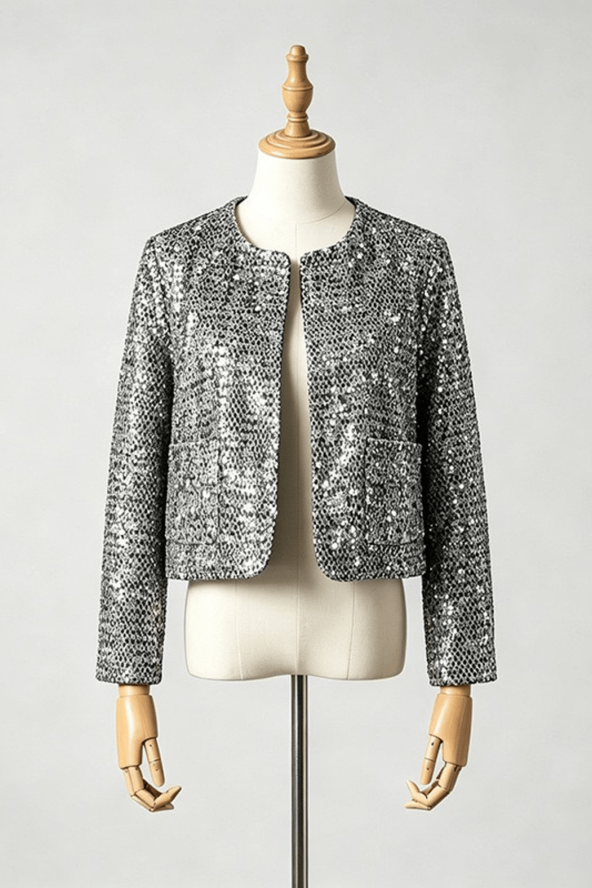 Helen Silver Sequin Cropped Jacket Avalabel
