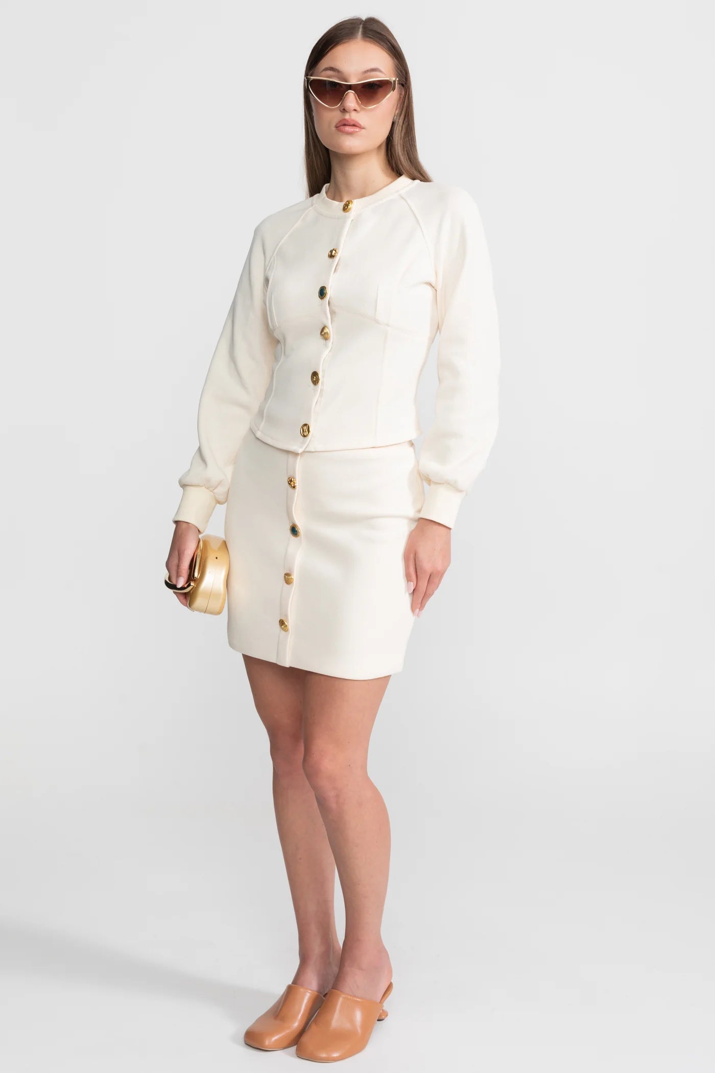 tabitha Embellished Button Co-ord Set – Ivoire