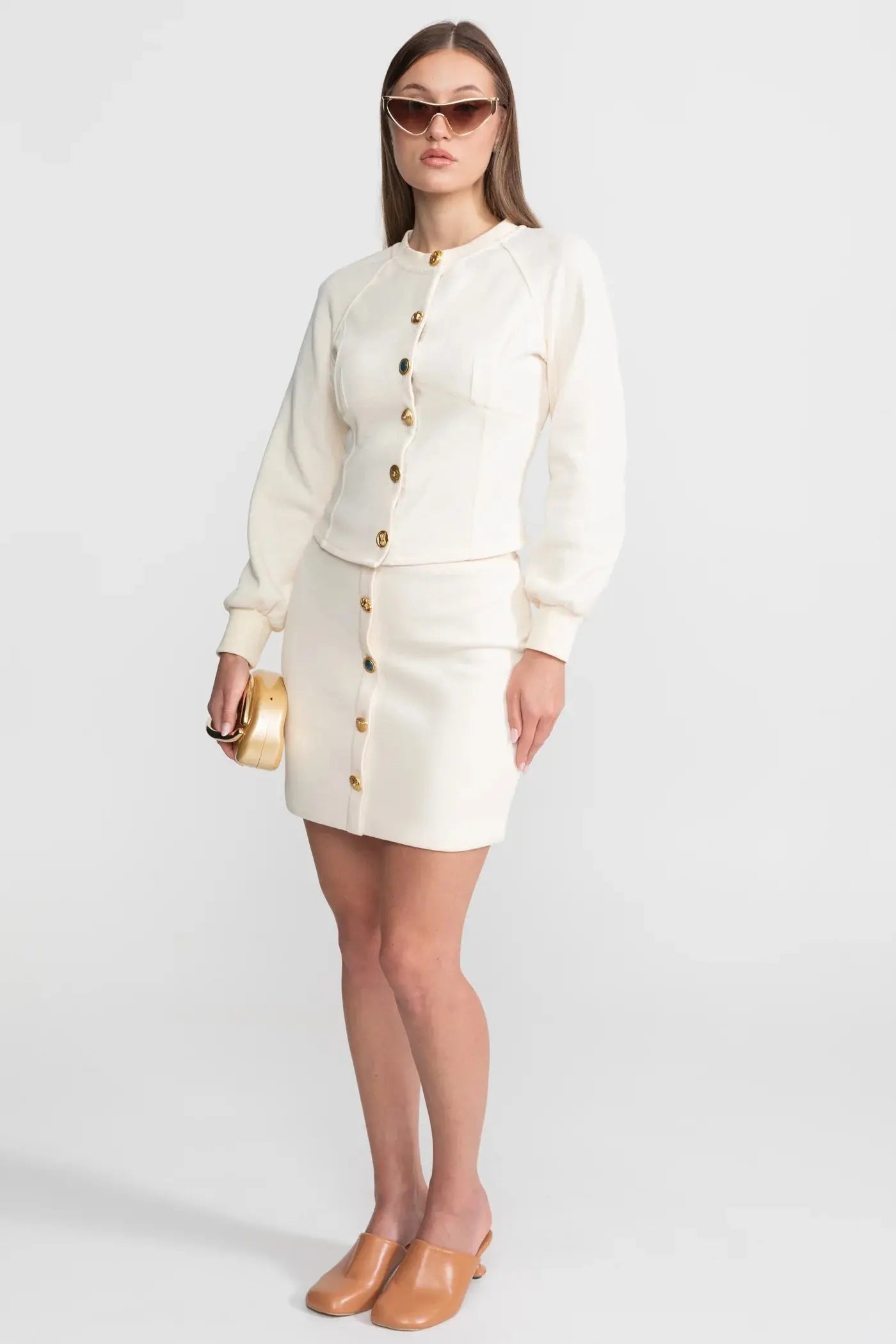tabitha Embellished Button Co-ord Set – Ivoire Avalabel