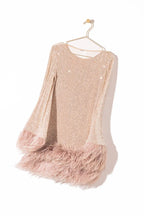 murray pale pink sequin feather trim backless mini dress Avalabel
