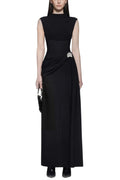 kelly Interlock pleated Knit maxi dress in black Avalabel