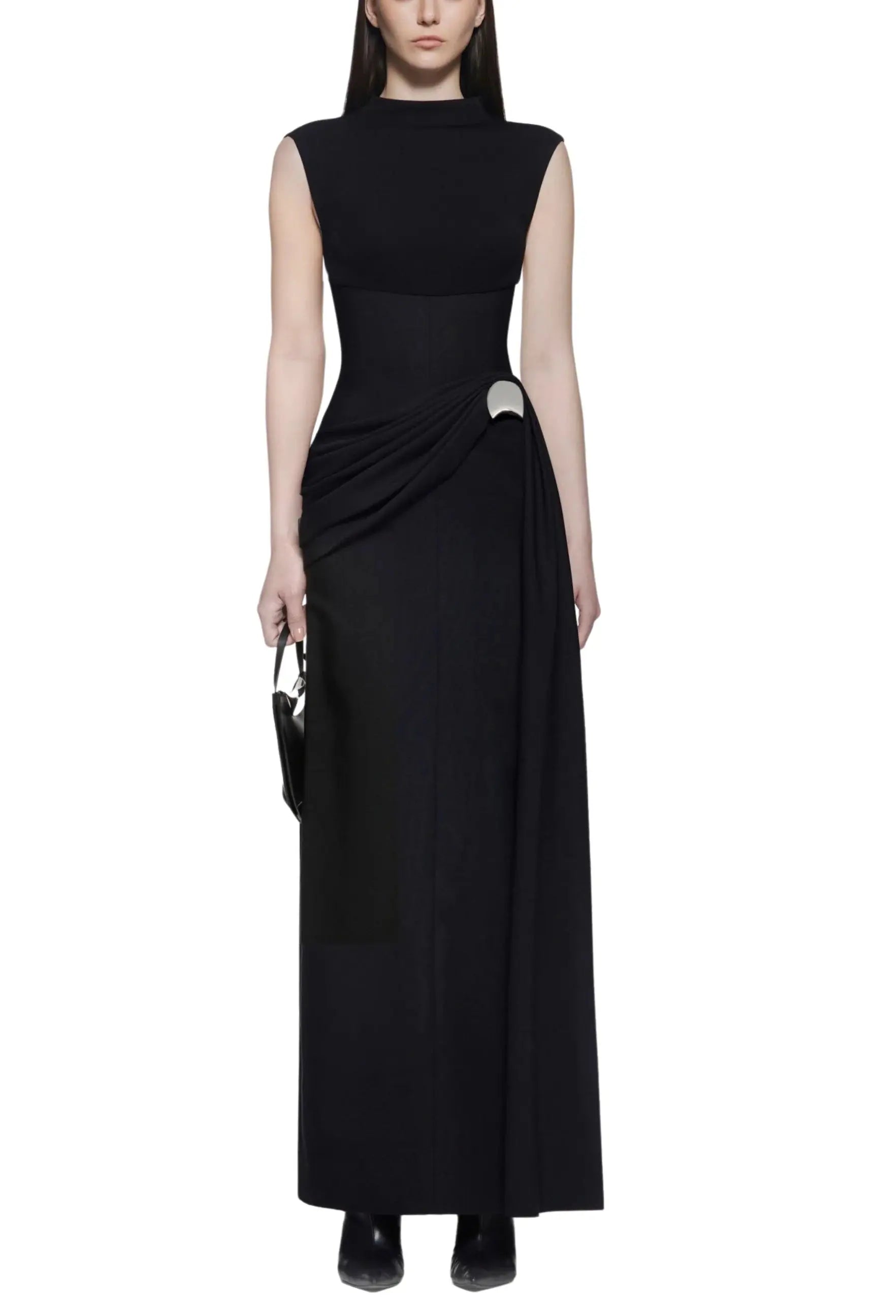 kelly Interlock pleated Knit maxi dress in black Avalabel