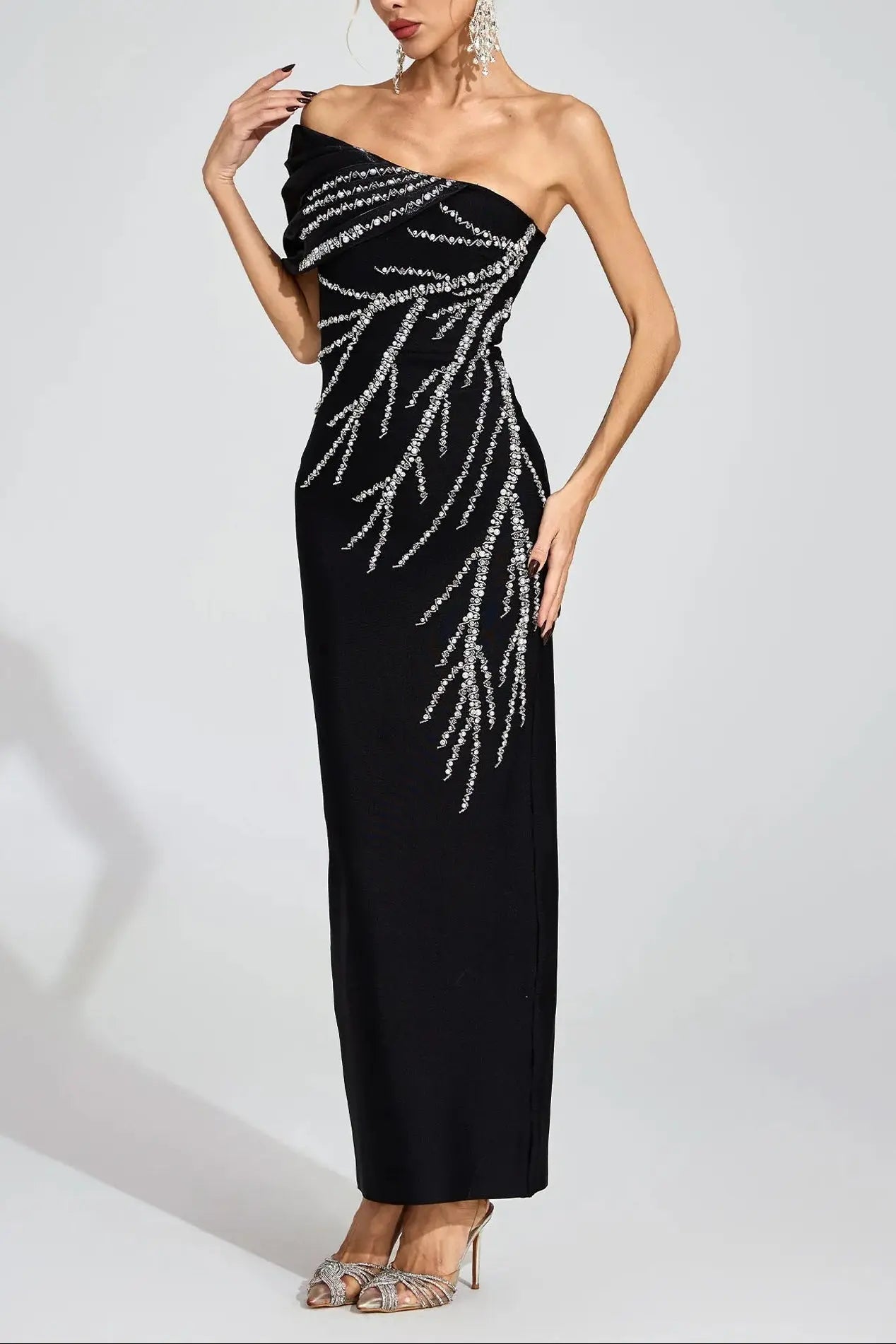 Xaviera Black Diamond Bandage Strapless Maxi Dress Avalabel