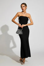 Jocelyn Bowknot-Side Bandage Strapless Maxi Dress in Black Avalabel