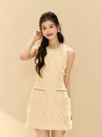 pandora Feathery Sleeveless A-line mini Dress in beige Avalabel