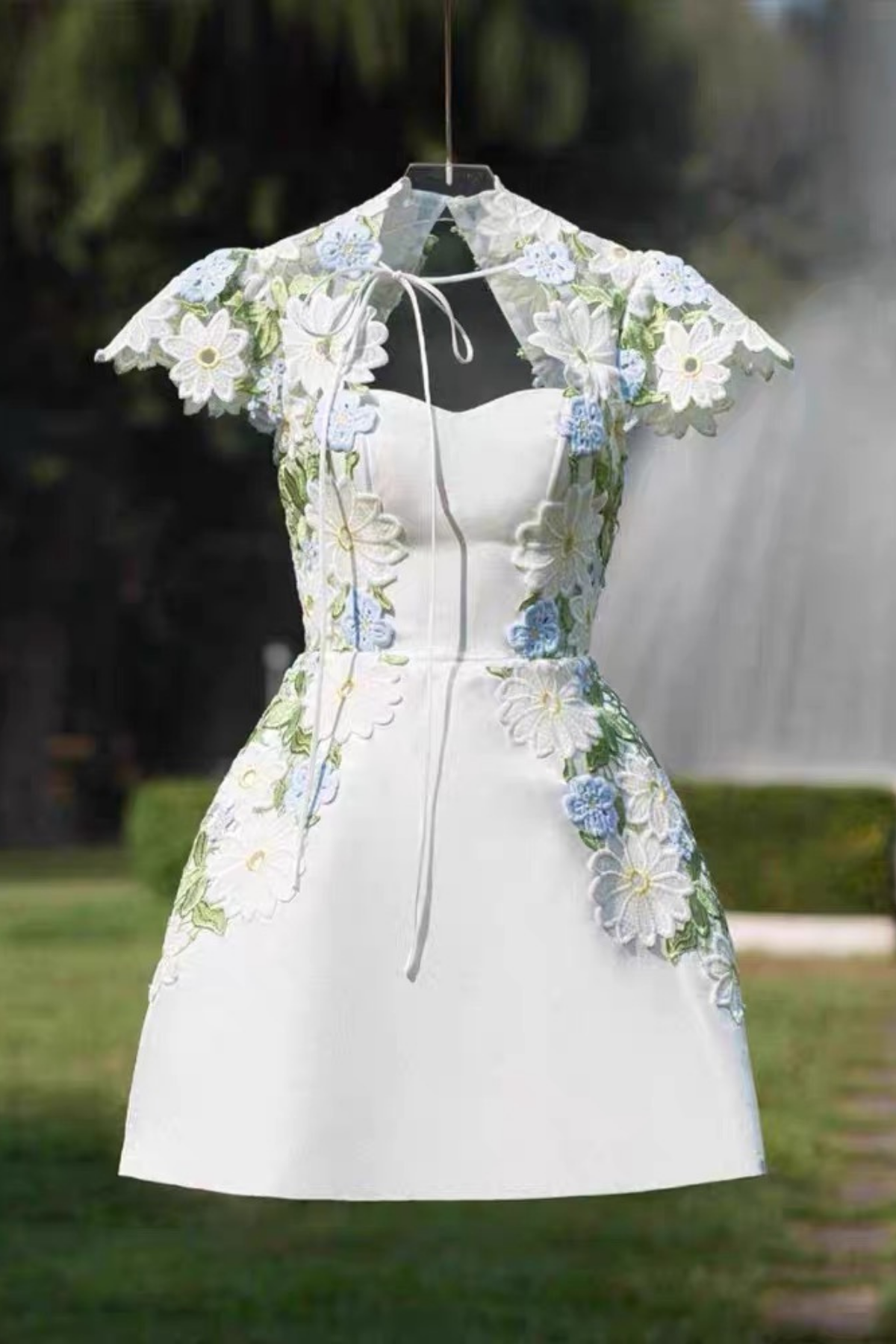 Lila Floral Corset White 3D Flower Mini Dress Avalabel