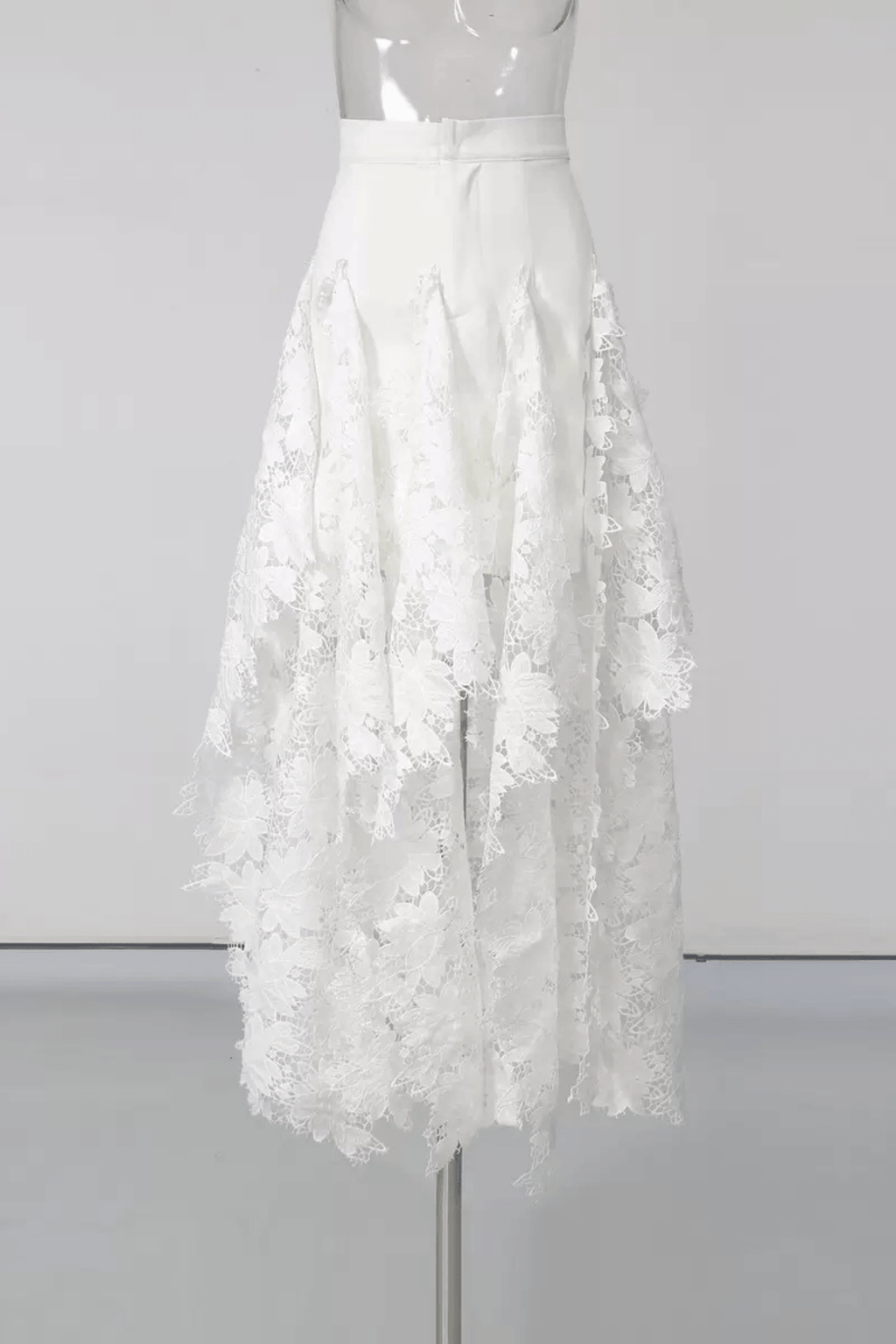Irena White Floral Lace High Low Midi Skirt Avalabel