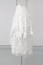 Irena White Floral Lace High Low Midi Skirt Avalabel