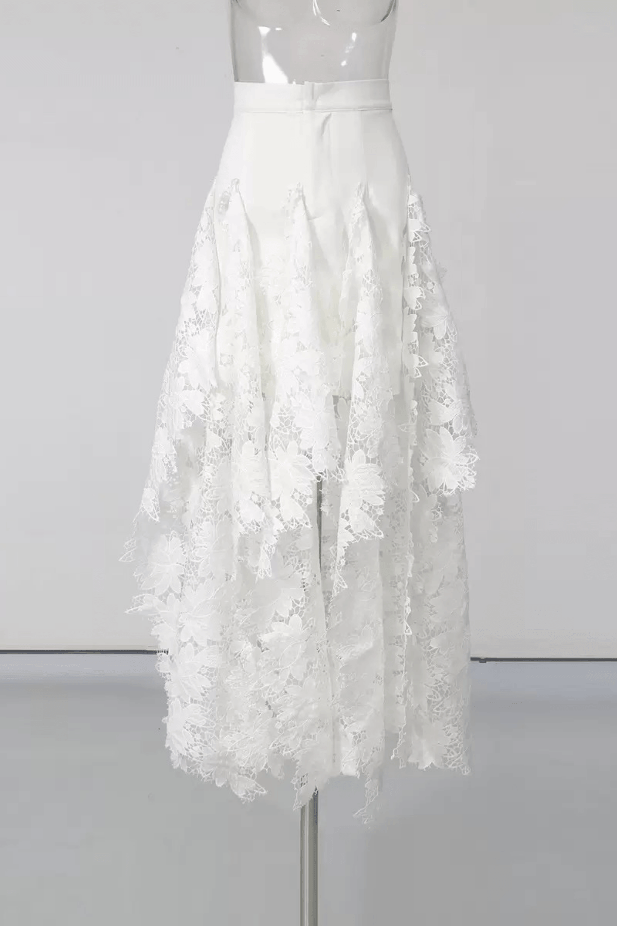 Irena White Floral Lace High Low Midi Skirt Avalabel