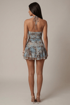Ebony Blue Tie Dye Halter Cutout Mini Dress Avalabel