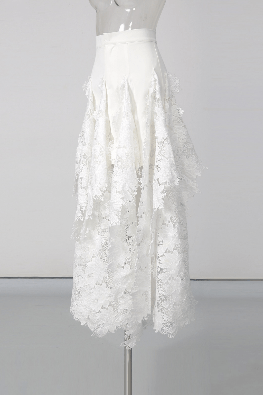 Irena White Floral Lace High Low Midi Skirt Avalabel