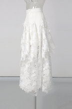 Irena White Floral Lace High Low Midi Skirt Avalabel