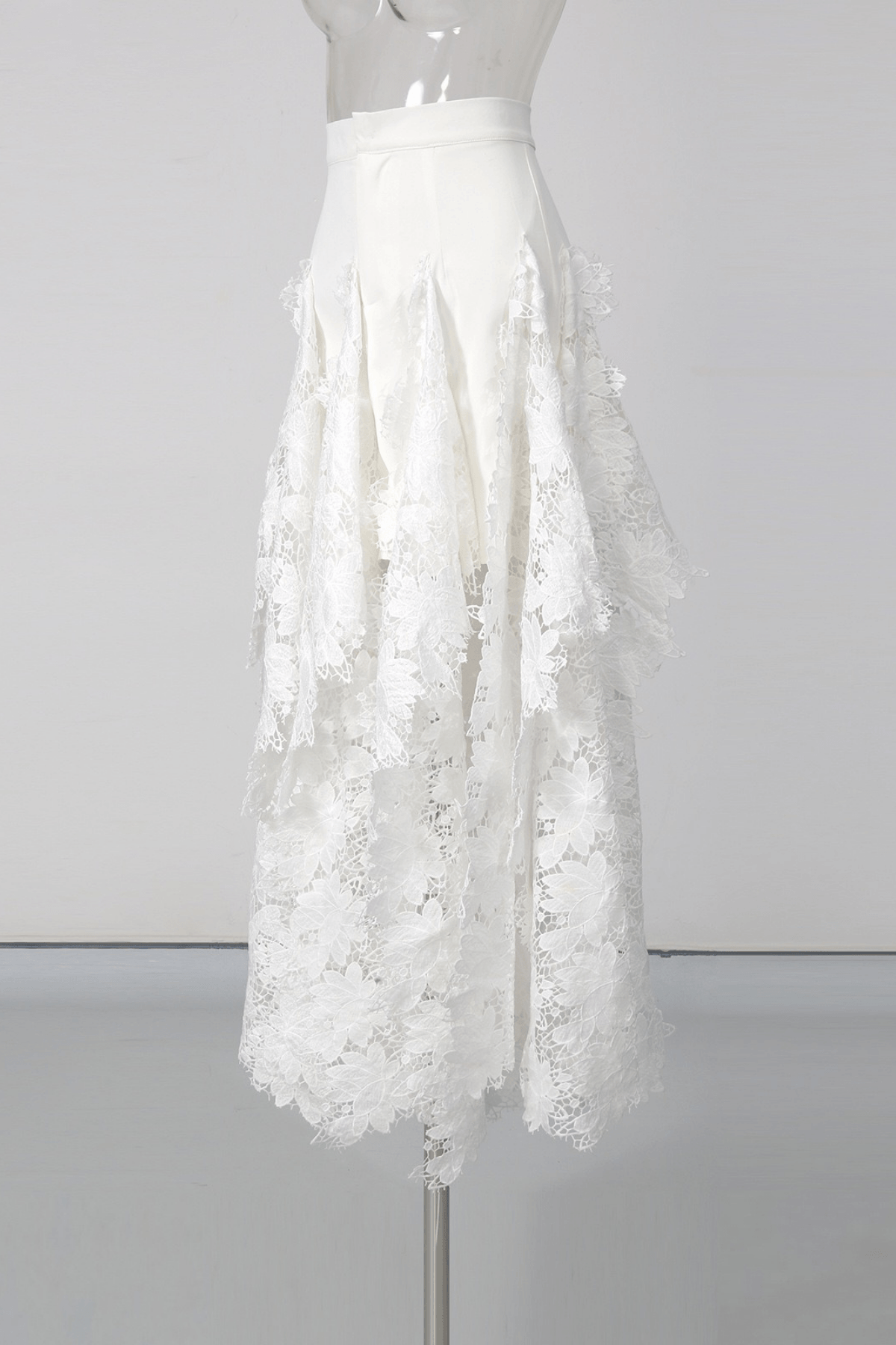 Irena White Floral Lace High Low Midi Skirt Avalabel