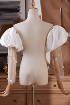 White Satin Puff Tulle Pearl Detachable Sleeves Avalabel