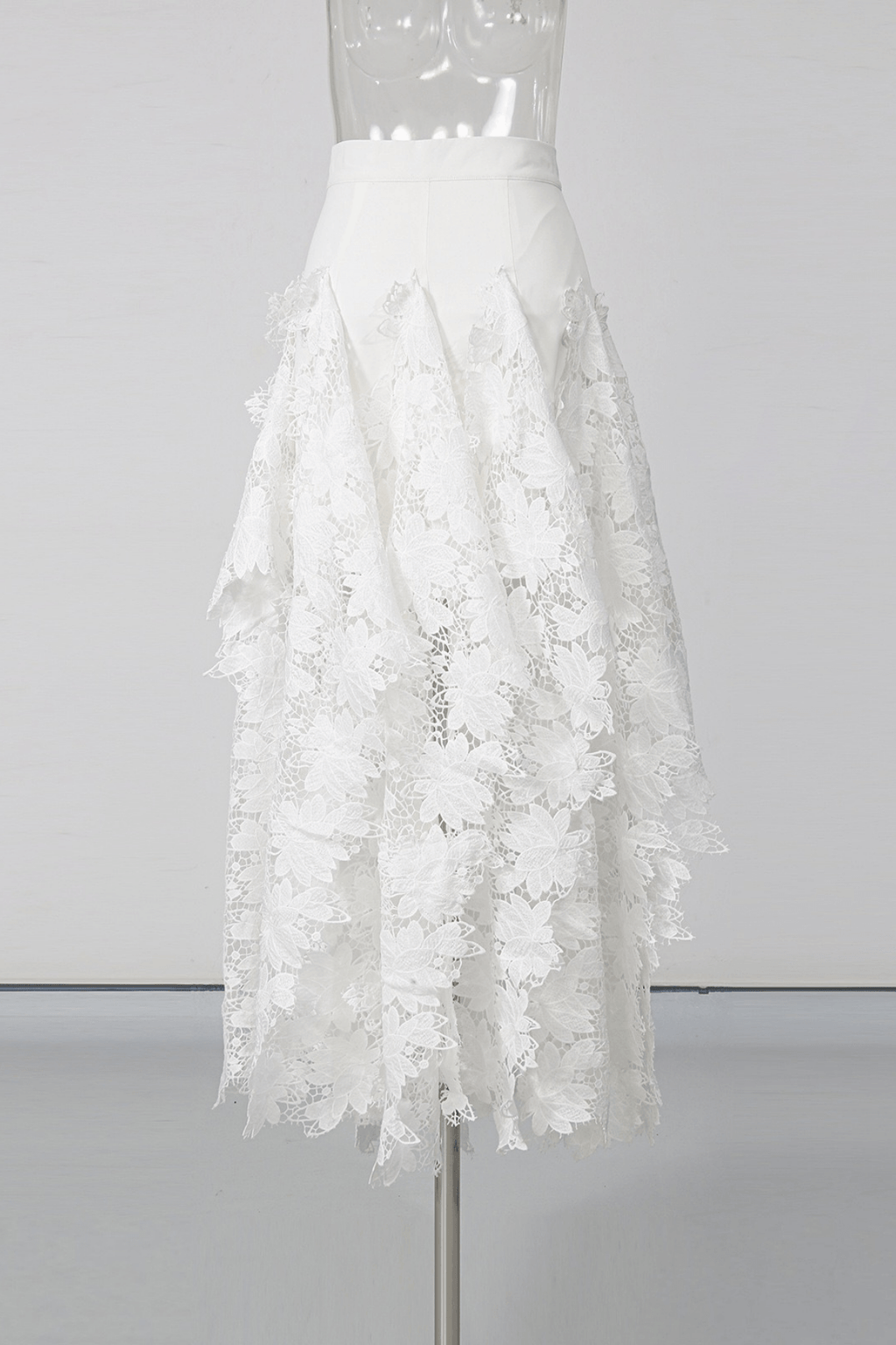 Irena White Floral Lace High Low Midi Skirt Avalabel