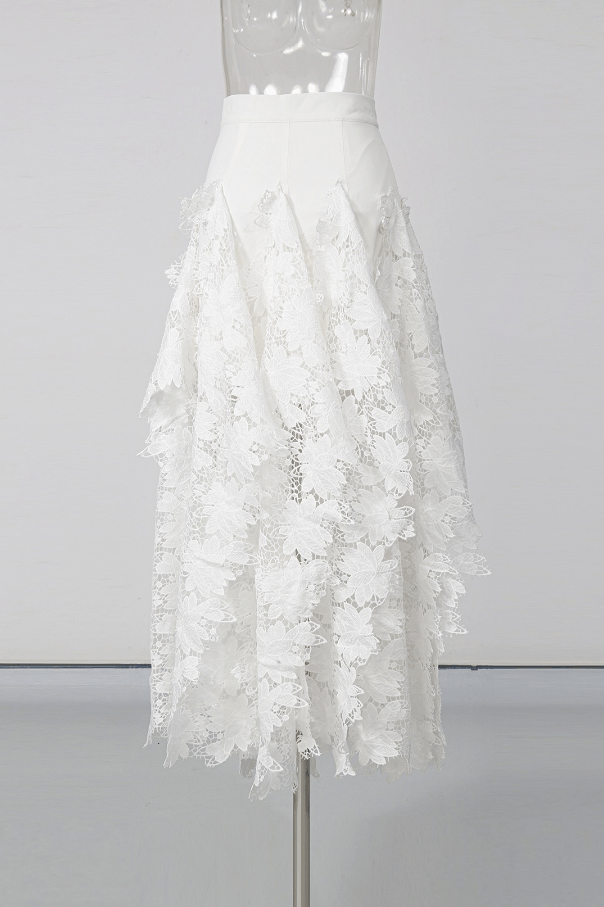 Irena White Floral Lace High Low Midi Skirt Avalabel