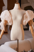 Champagne Glitter Tulle Floral Detachable Puff Sleeves Avalabel