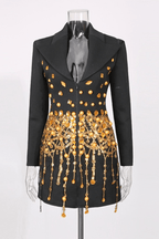 Elsa Black Gold Beaded Blazer Mini Dress Avalabel
