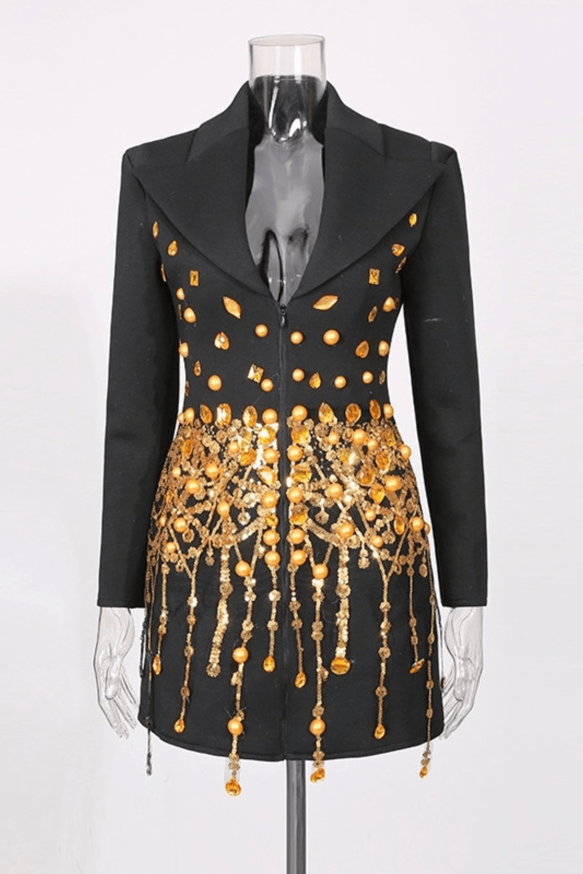 Elsa Black Gold Beaded Blazer Mini Dress Avalabel