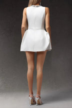 Jean Round Neck Diamond Sleeveless Mini Dress in White Avalabel