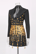 Elsa Black Gold Beaded Blazer Mini Dress Avalabel