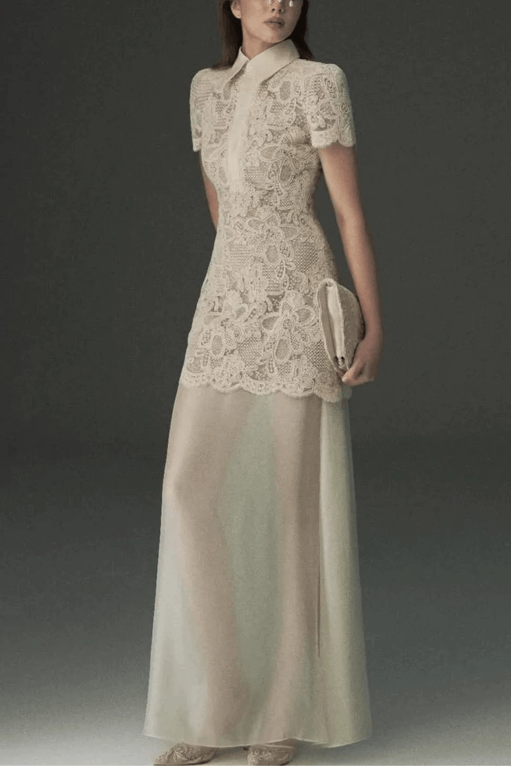 Elegant White Lace Blouse Two Piece Maxi Dress Avalabel