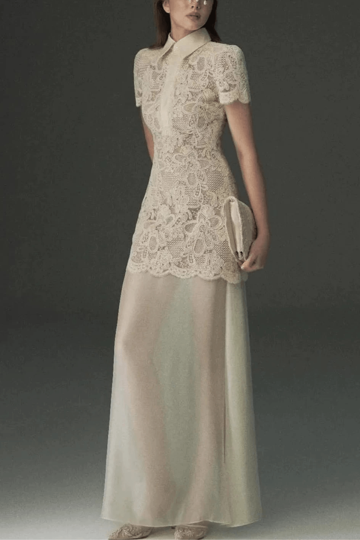Elegant White Lace Blouse Two Piece Maxi Dress Avalabel