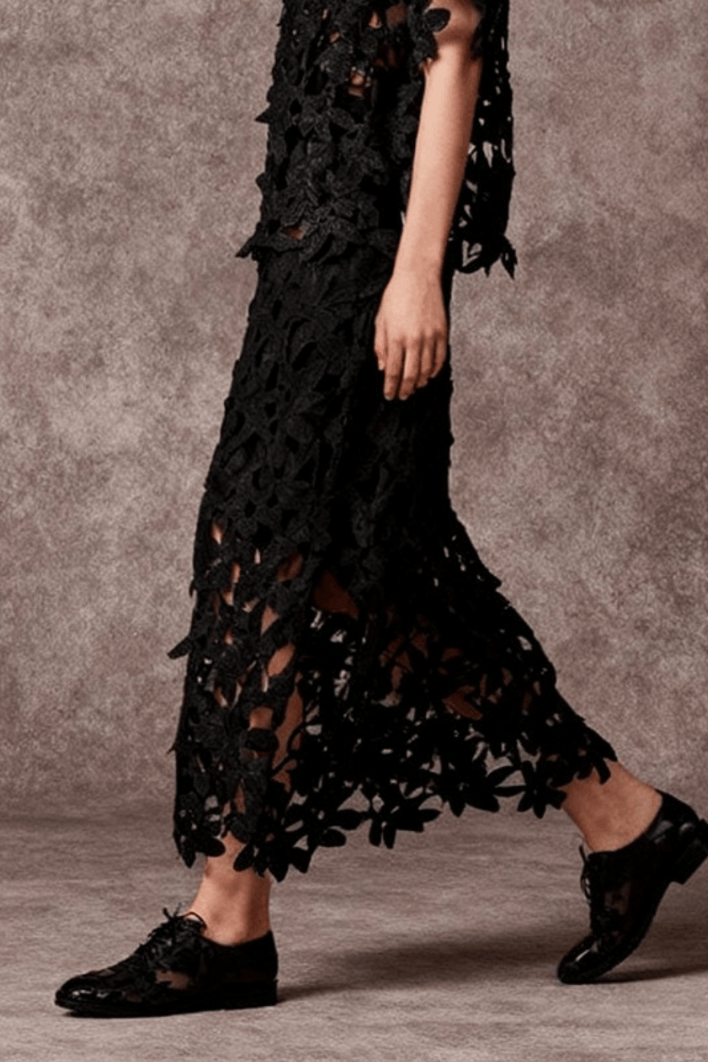 Julia Black 3D Floral Lace Midi Skirt Avalabel