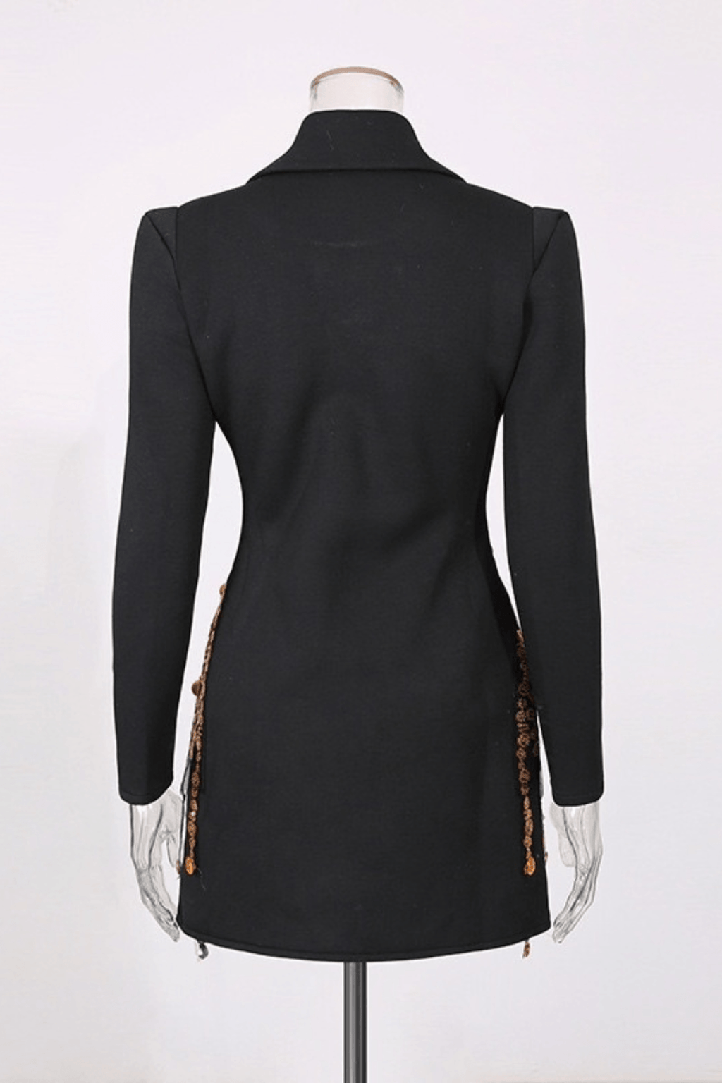 Elsa Black Gold Beaded Blazer Mini Dress Avalabel