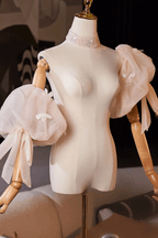 Champagne Glitter Tulle Floral Detachable Puff Sleeves Avalabel