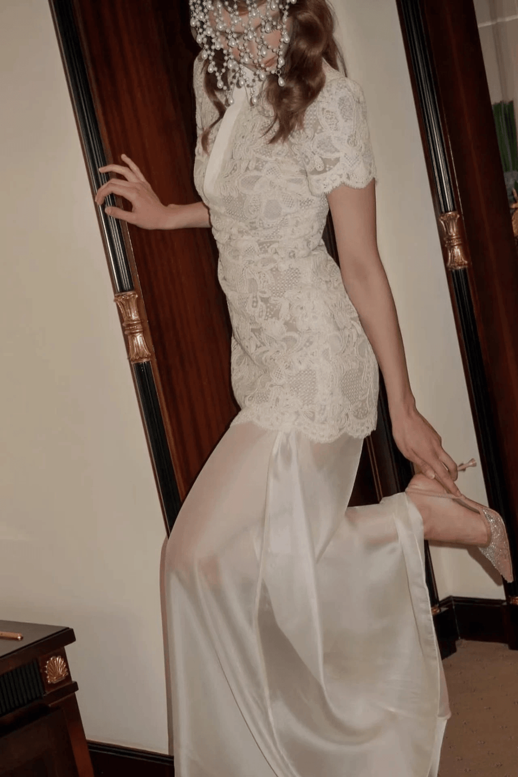 Elegant White Lace Blouse Two Piece Maxi Dress Avalabel