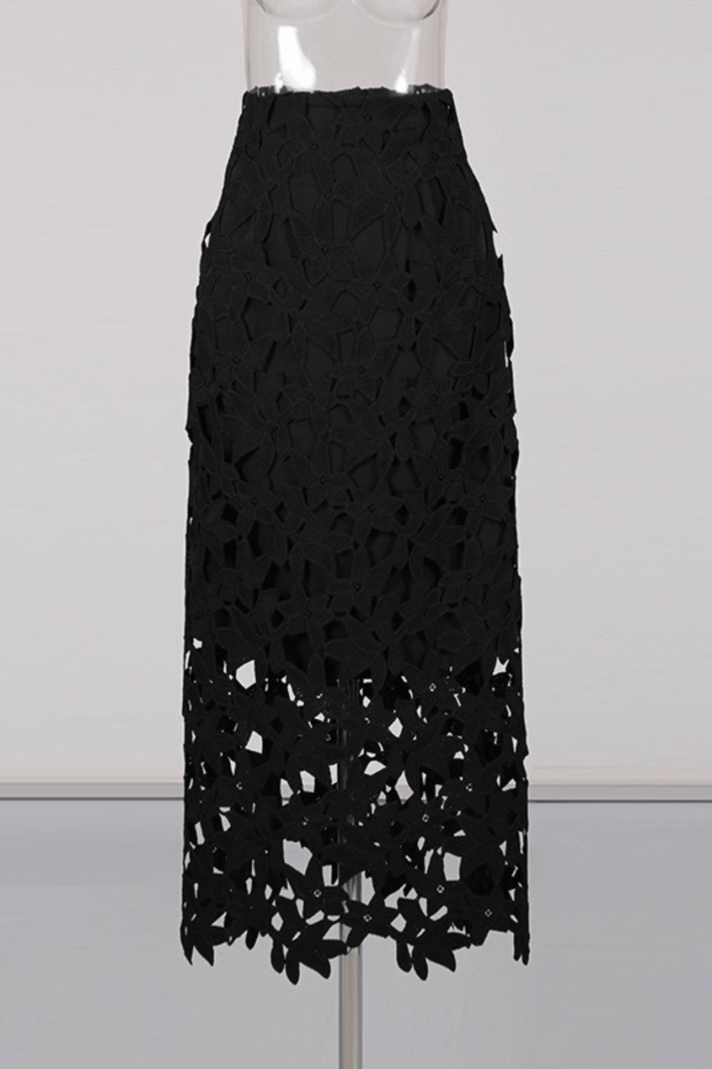 Julia Black 3D Floral Lace Midi Skirt Avalabel