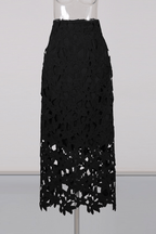 Julia Black 3D Floral Lace Midi Skirt Avalabel