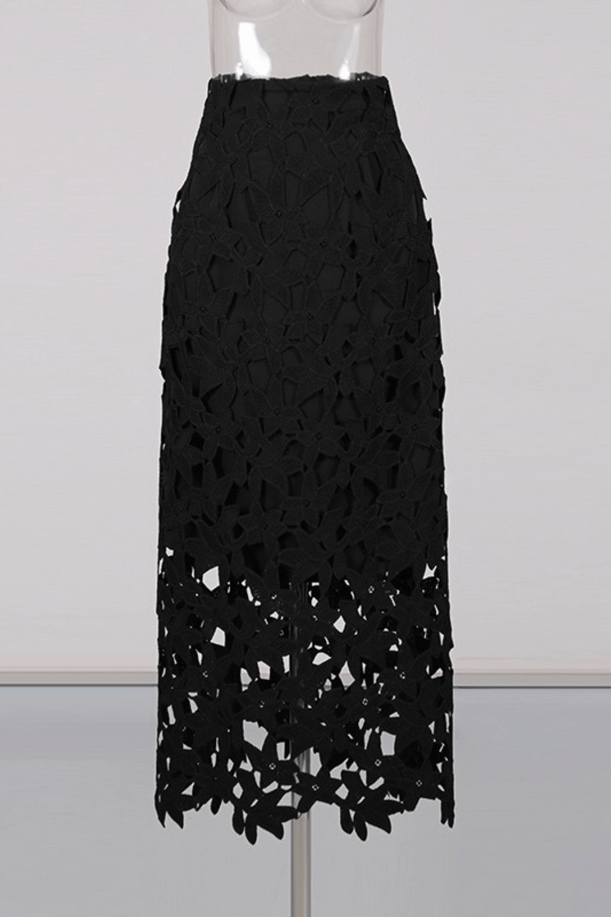 Julia Black 3D Floral Lace Midi Skirt Avalabel
