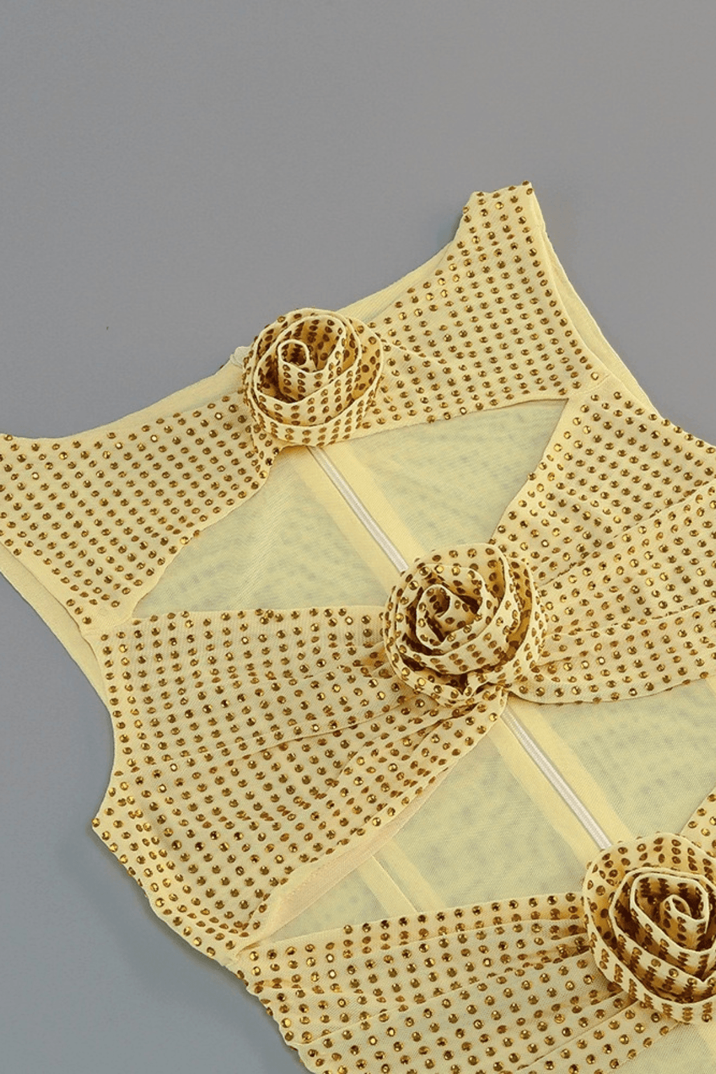 Justina Yellow Rhinestone Cutout Mini Dress Avalabel