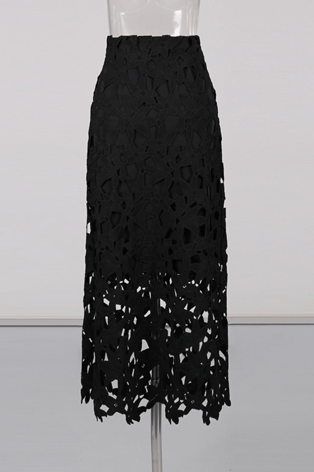 Julia Black 3D Floral Lace Midi Skirt Avalabel