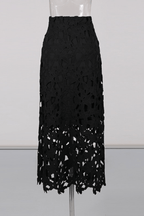 Julia Black 3D Floral Lace Midi Skirt Avalabel