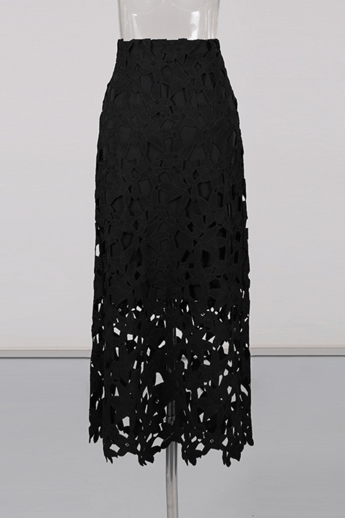 Julia Black 3D Floral Lace Midi Skirt Avalabel