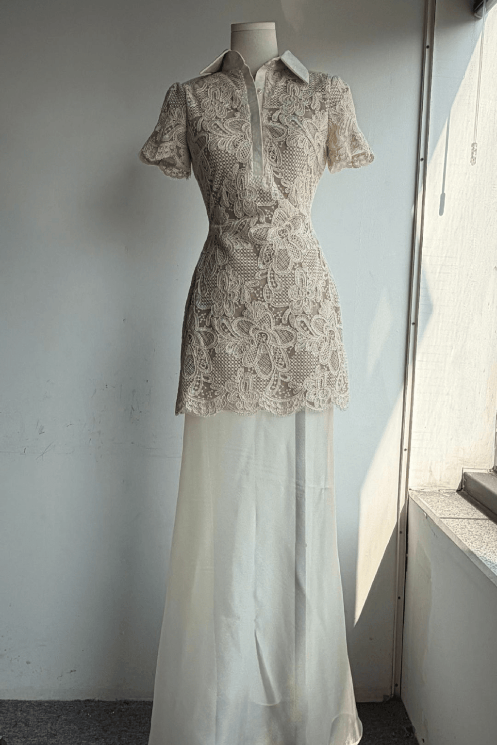 Elegant White Lace Blouse Two Piece Maxi Dress Avalabel