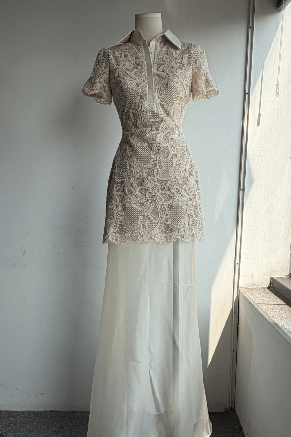 Elegant White Lace Blouse Two Piece Maxi Dress Avalabel