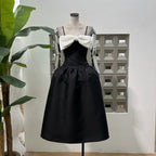 Bow-Detail Taffeta Midi Dress in Black Avalabel