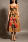Erica Vintage Floral Print Belted Midi Dress Avalabel