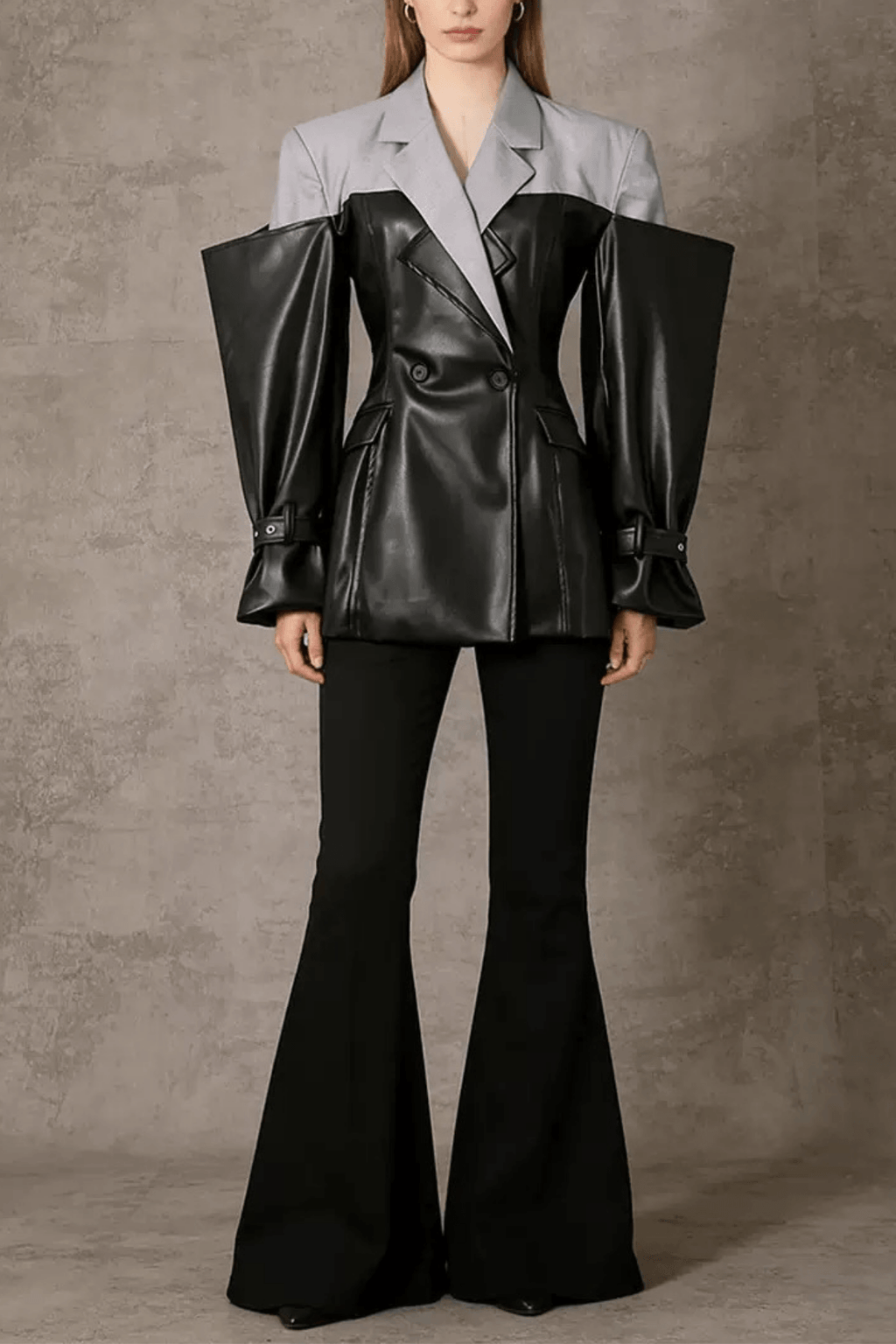 Jana Black Color Block Faux Leather Blazer